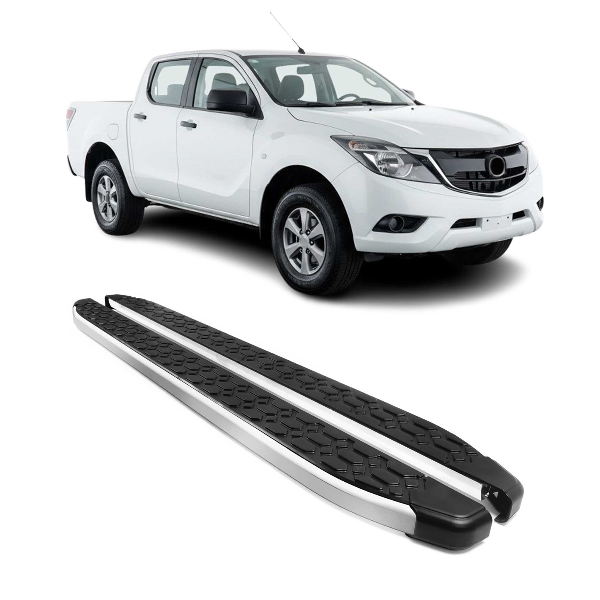 2011-2020 Mazda BT-50 Double Cab Running Boards Side Steps Silver & Black