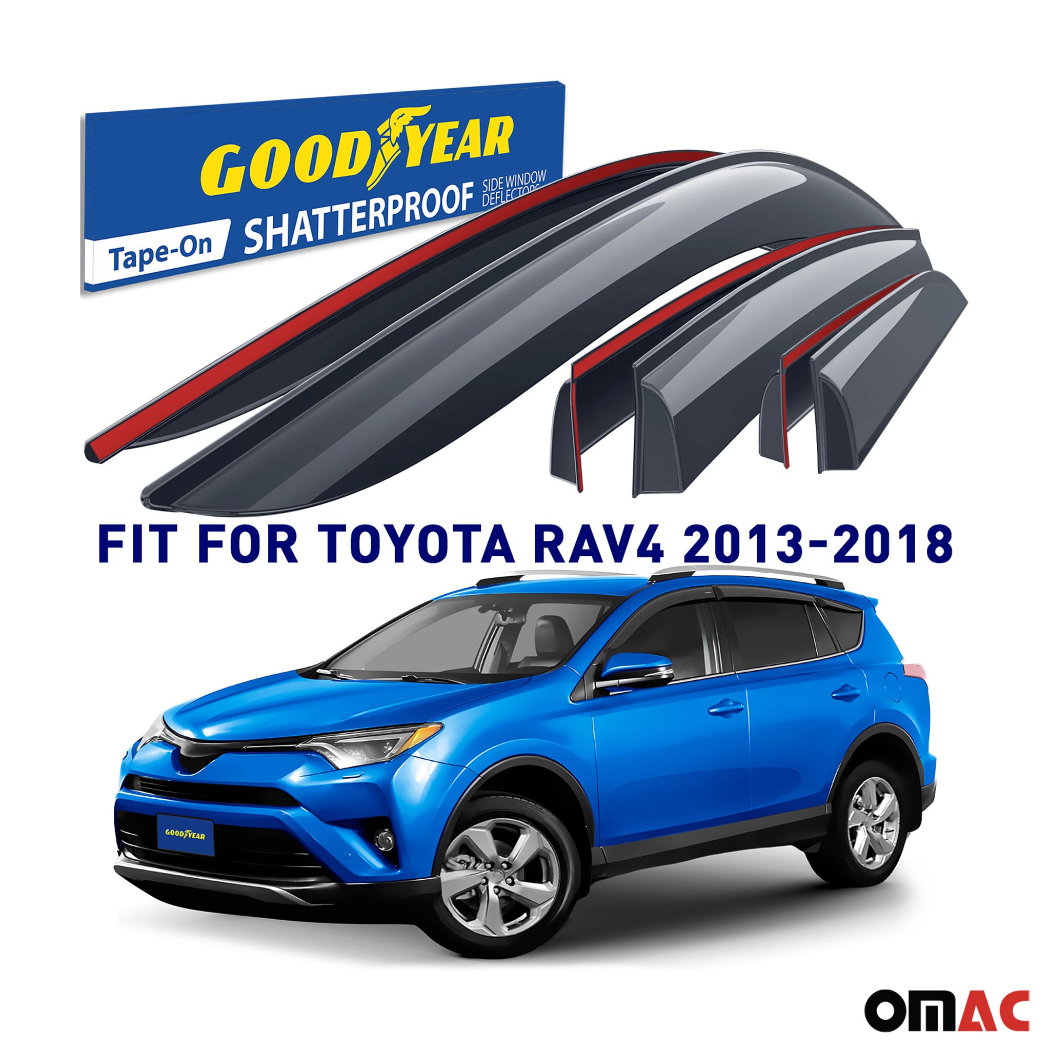 Goodyear Wind Deflectors for Toyota RAV4 2013-2018 Tape-On Premium Smoke 6 pcs
