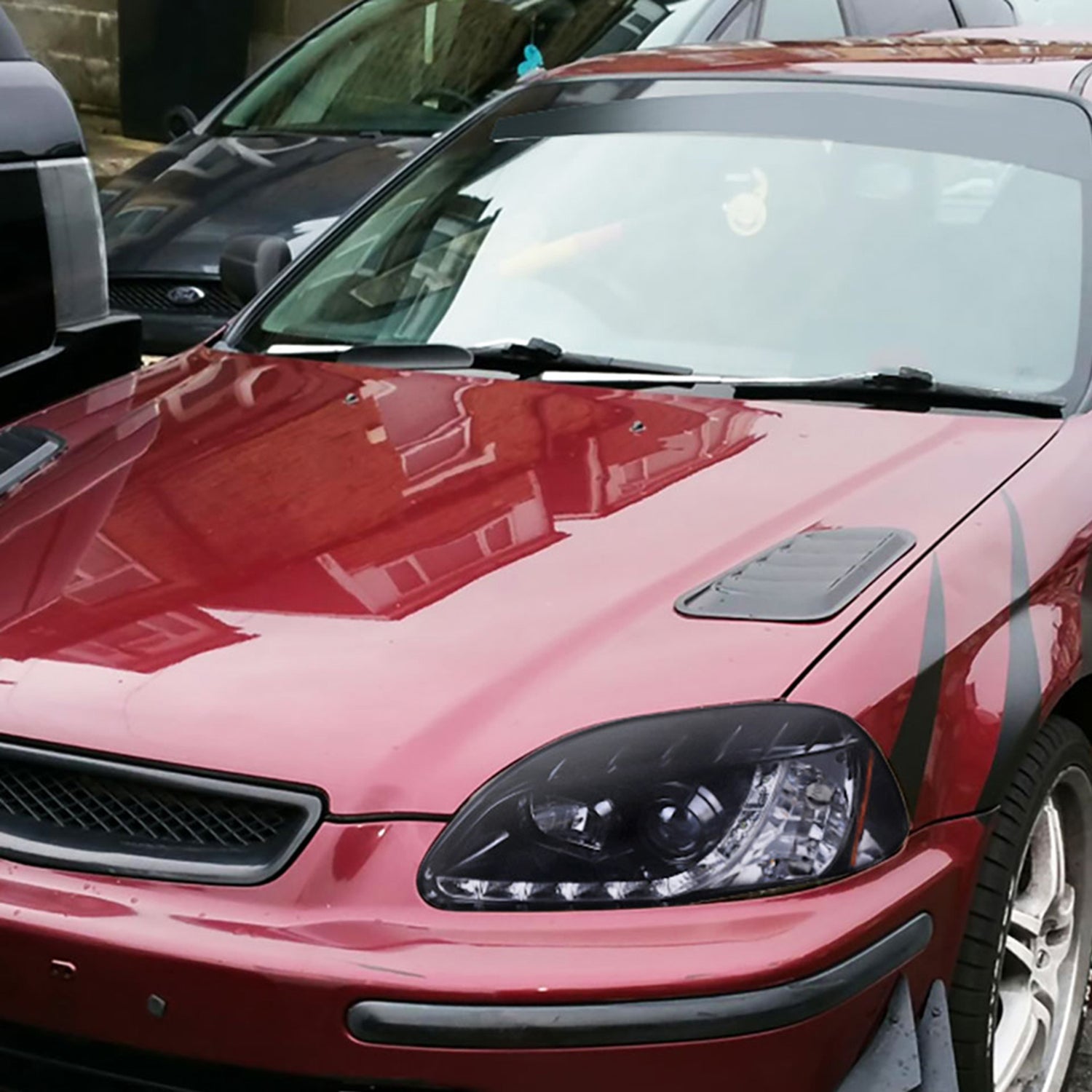 1996-1998 Honda Civic Projector Headlights R8 LED Light Black/Smoke Lens