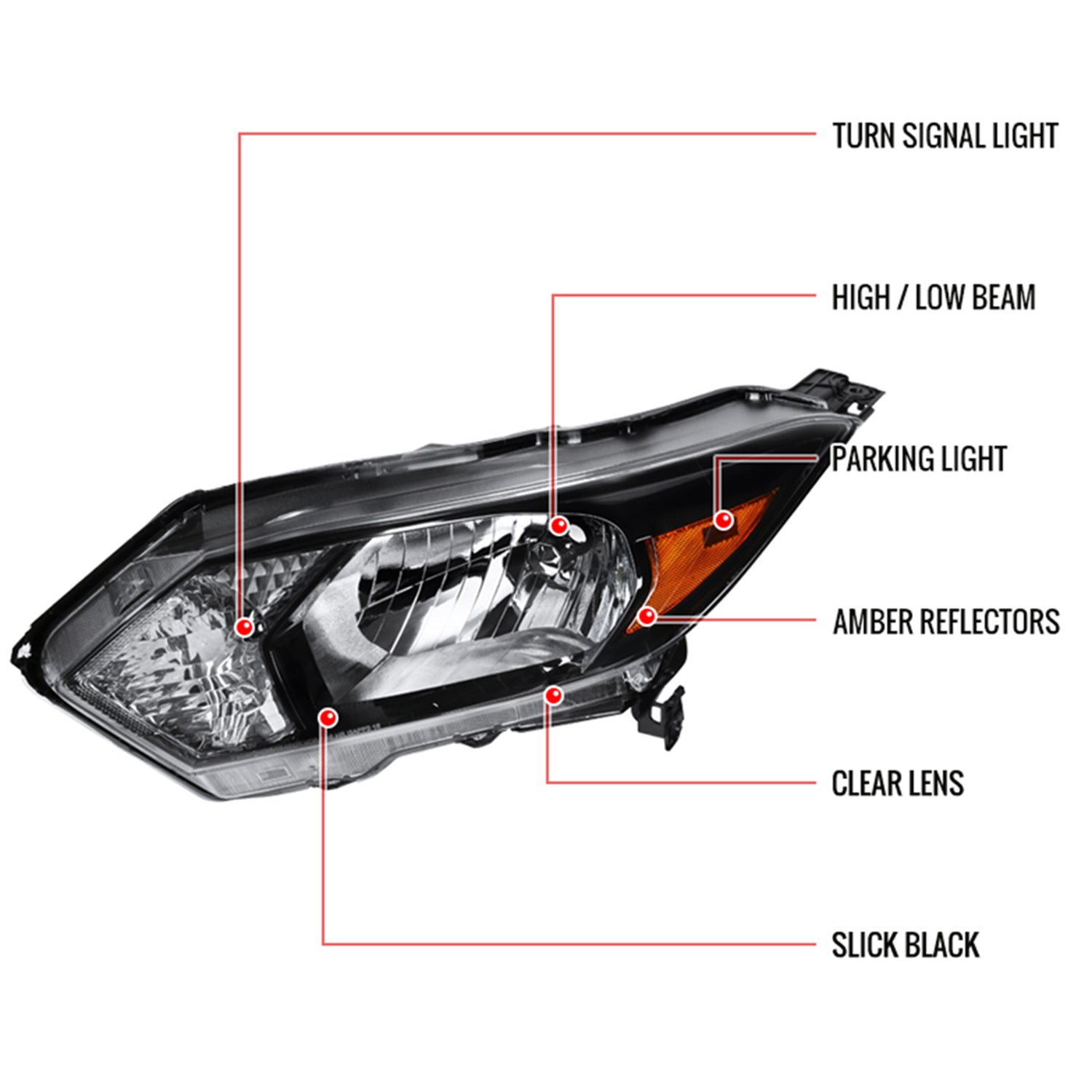 2016-2018 Honda HR-V Crystal Headlights w/ Amber Reflectors Glossy Black/Clear