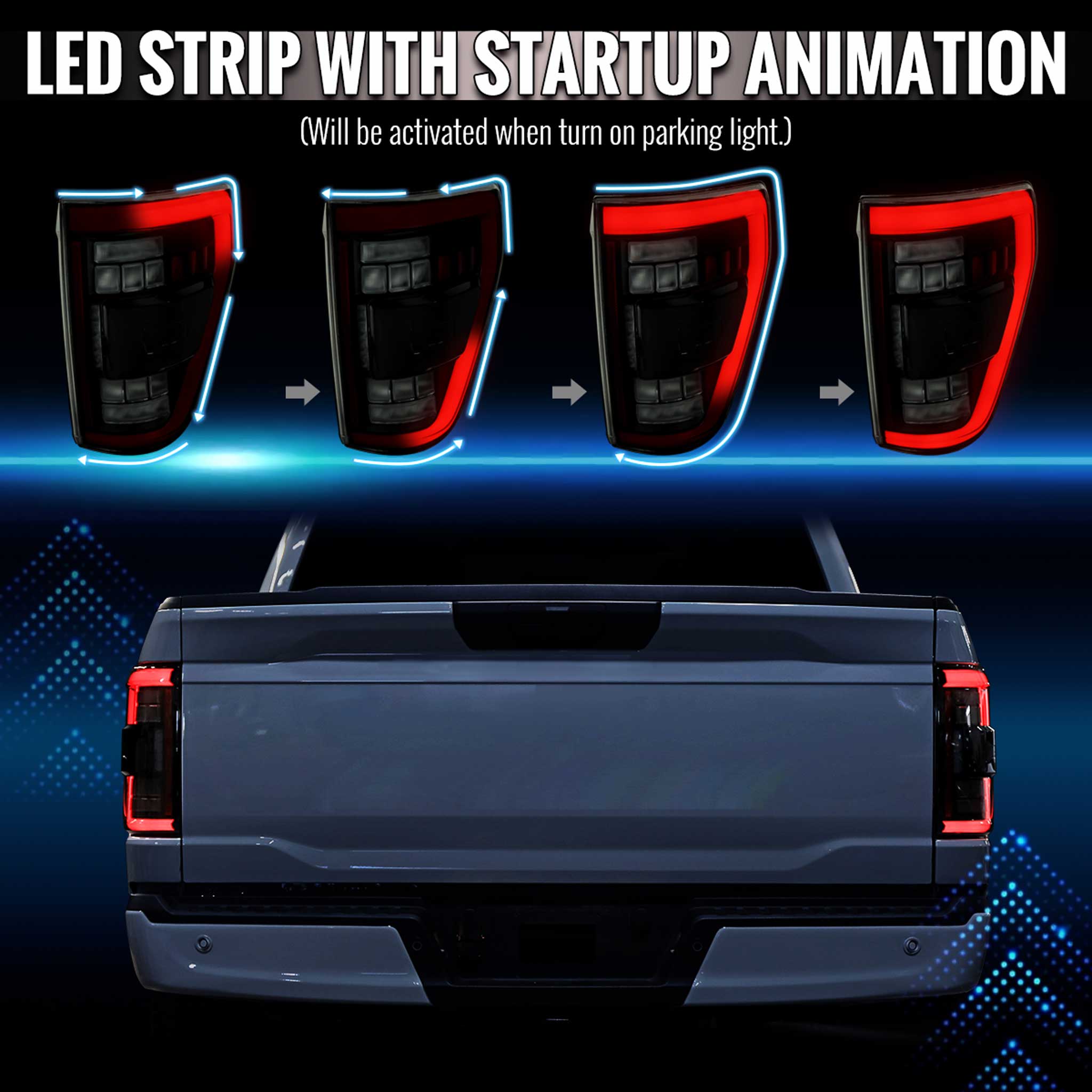 For Ford F-150 2021-2023 Full LED Tail Light Black Housing Smoked Lens