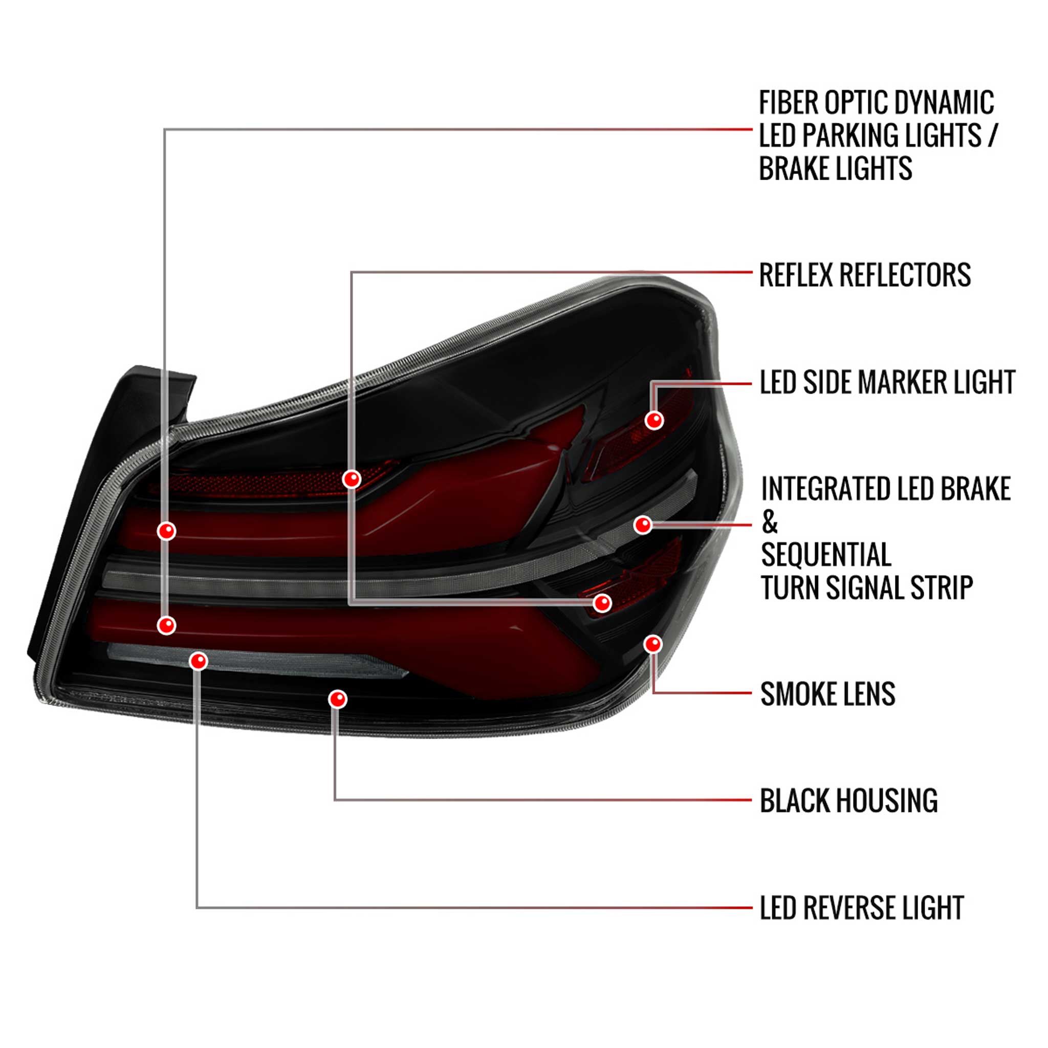 For Subaru WRX STi 015-2021 LED Tail Light Sequential Strip Matte Black Smoked Brake Reverse Marker