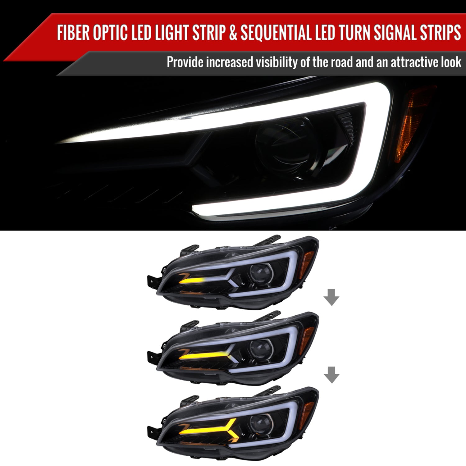 2015-2021 Subaru Impreza WRX/STI LED Bar Sequential Turn Signal Black/Smoke