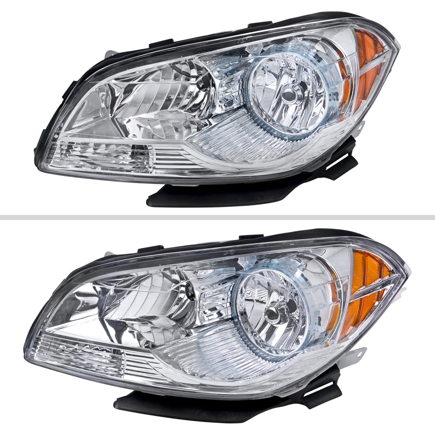 2008-2012 Chevy Malibu LS/LT/LTZ Crystal Headlights Amber Reflectors Chrome