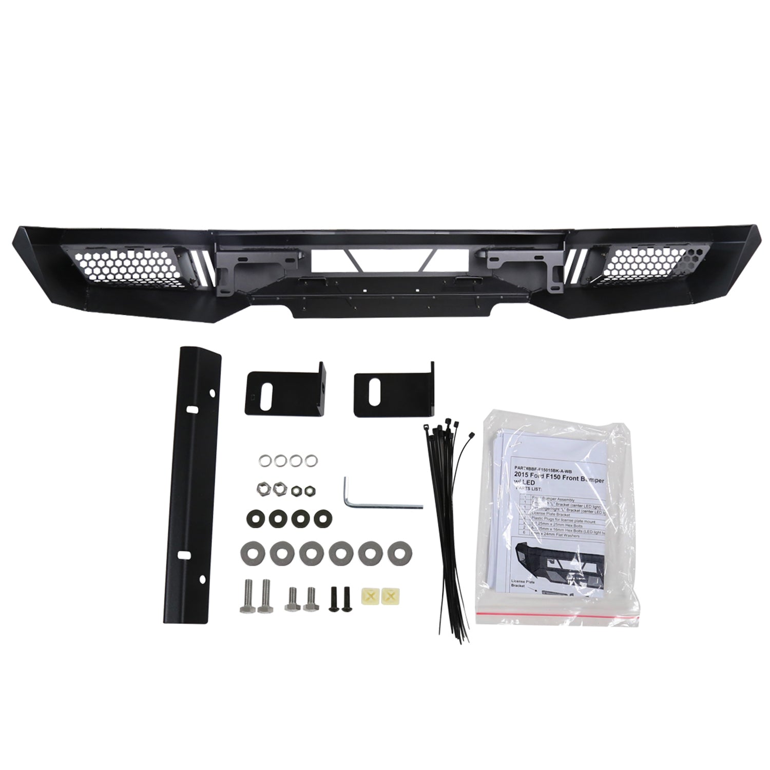 2015-2017 Ford F-150 Black Heavy Duty Steel Front Bumper & LED Light Ports