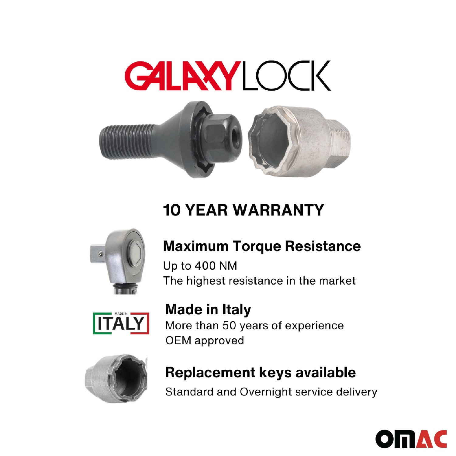 Wheel Lock Kit for Alfa Romeo Mito 2012-2019 M12X1.25 Chromed Black 4Locks&1Key