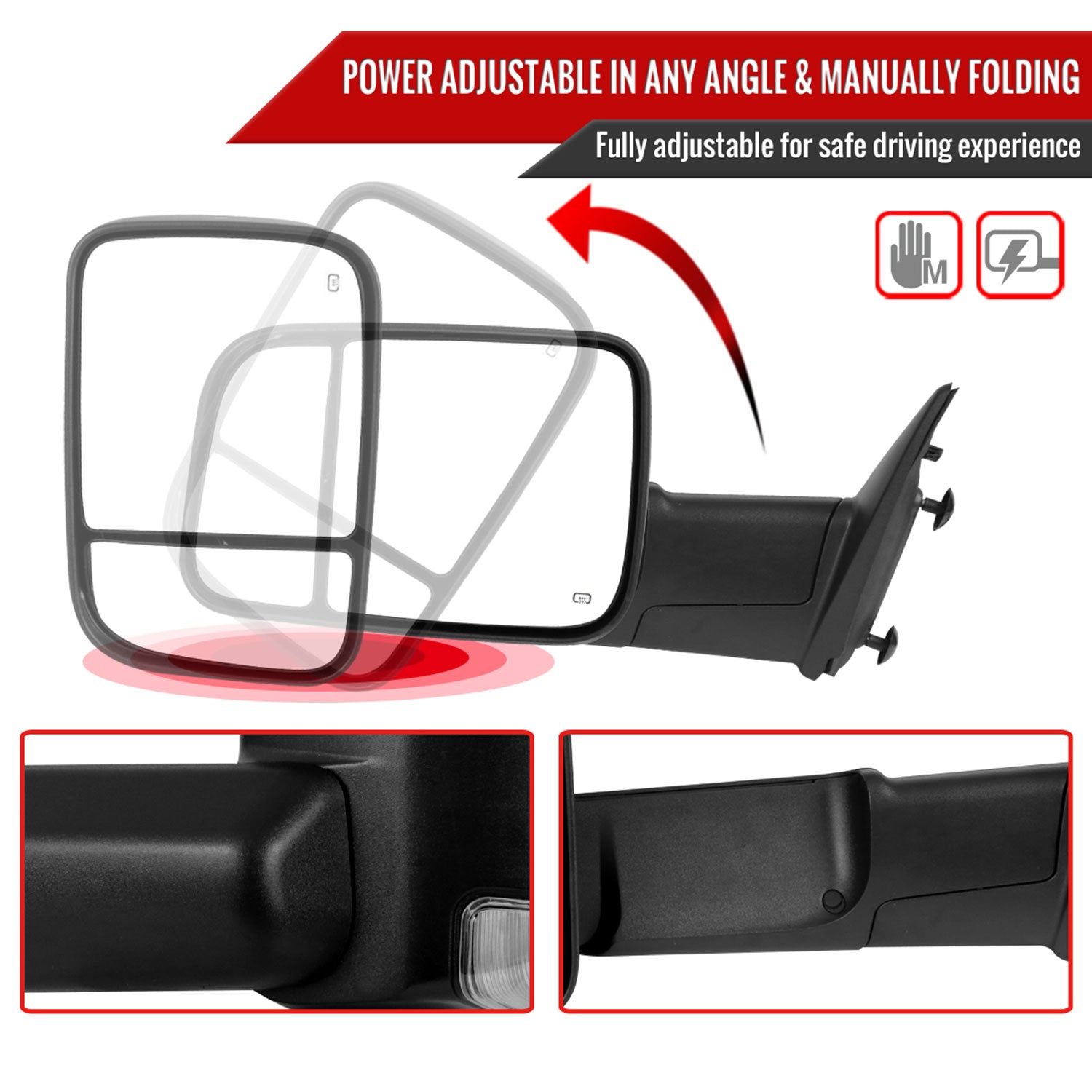 2013-2015 Dodge RAM Heated Towing Mirrors Clear Lens Turn & Puddle Lights