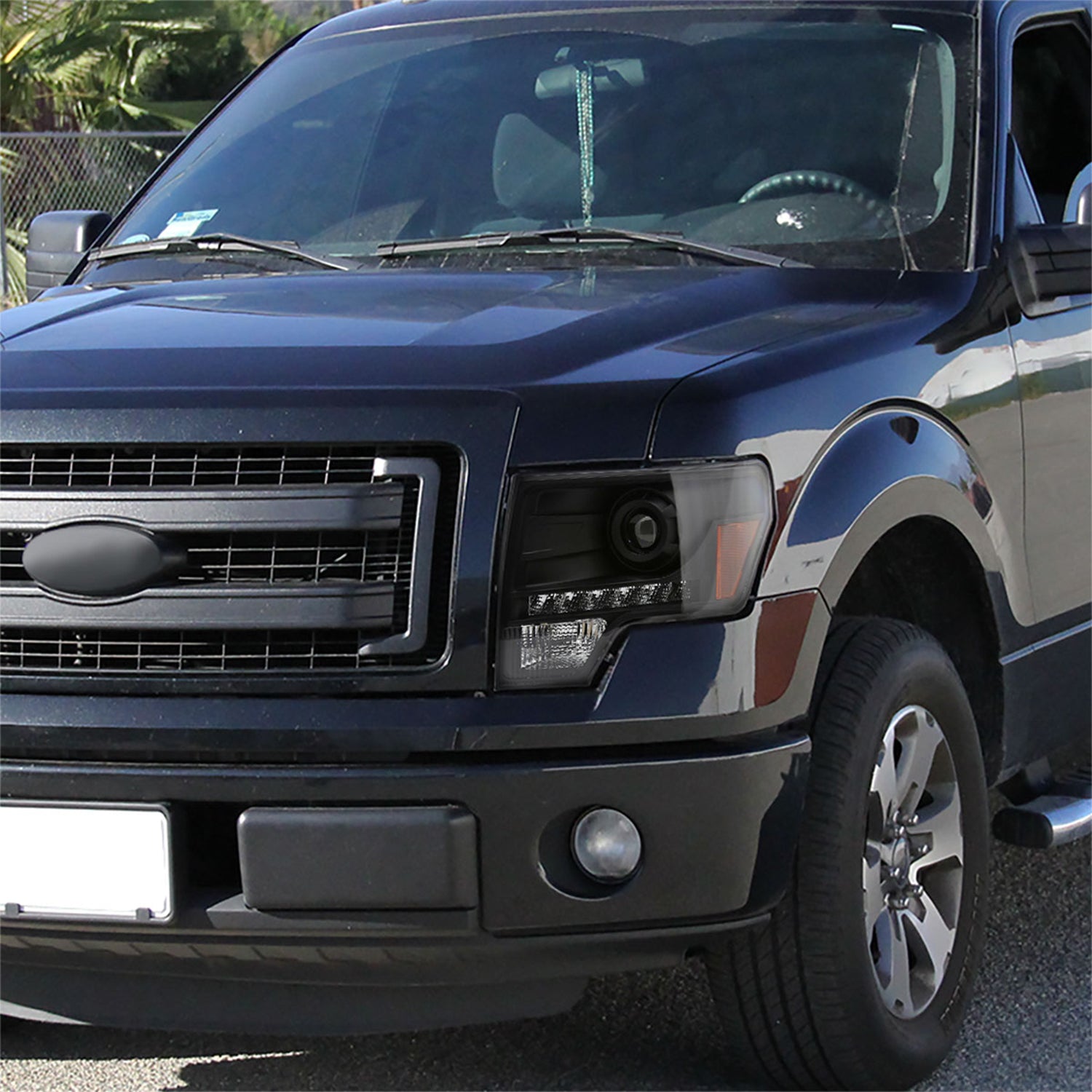 2009-2014 Ford F-150 Projector Headlights w/ LED Light Strip Matte Black/Clear