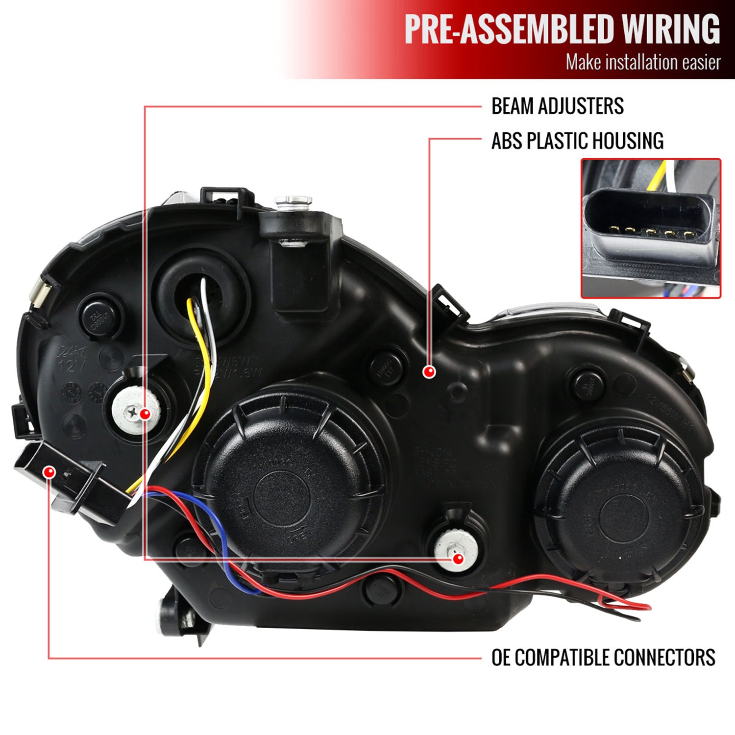 2001-2007 Mercedes W203 C Class Sedan LED Bar Headlights Signal Glossy Black