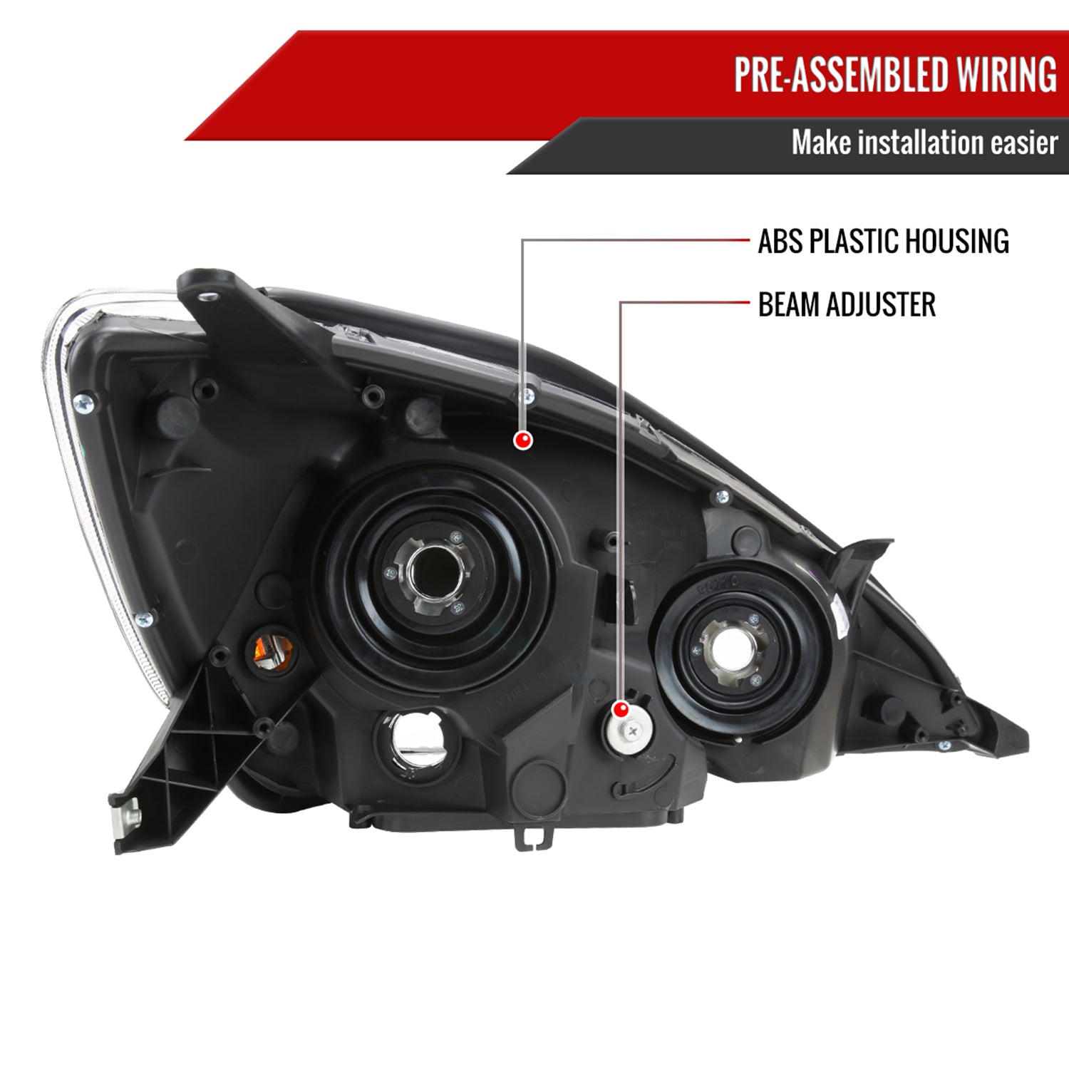 2004-2005 Toyota Sienna Factory Headlights w/Amber Reflector Matt Black/Clear