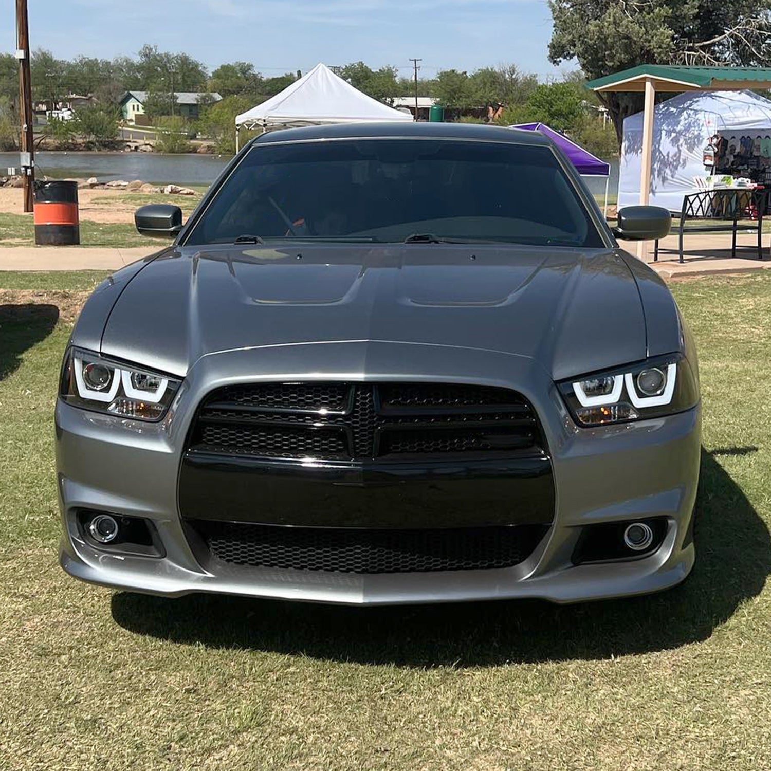 2011-2014 Dodge Charger Dual Halo Projector Headlights Matte Black/Clear Lens