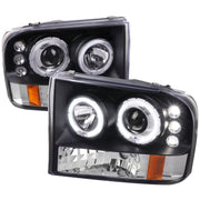 1999-2004 Ford Excursion F-250 F-350 F-450 F-550 Dual Halo Headlights Black