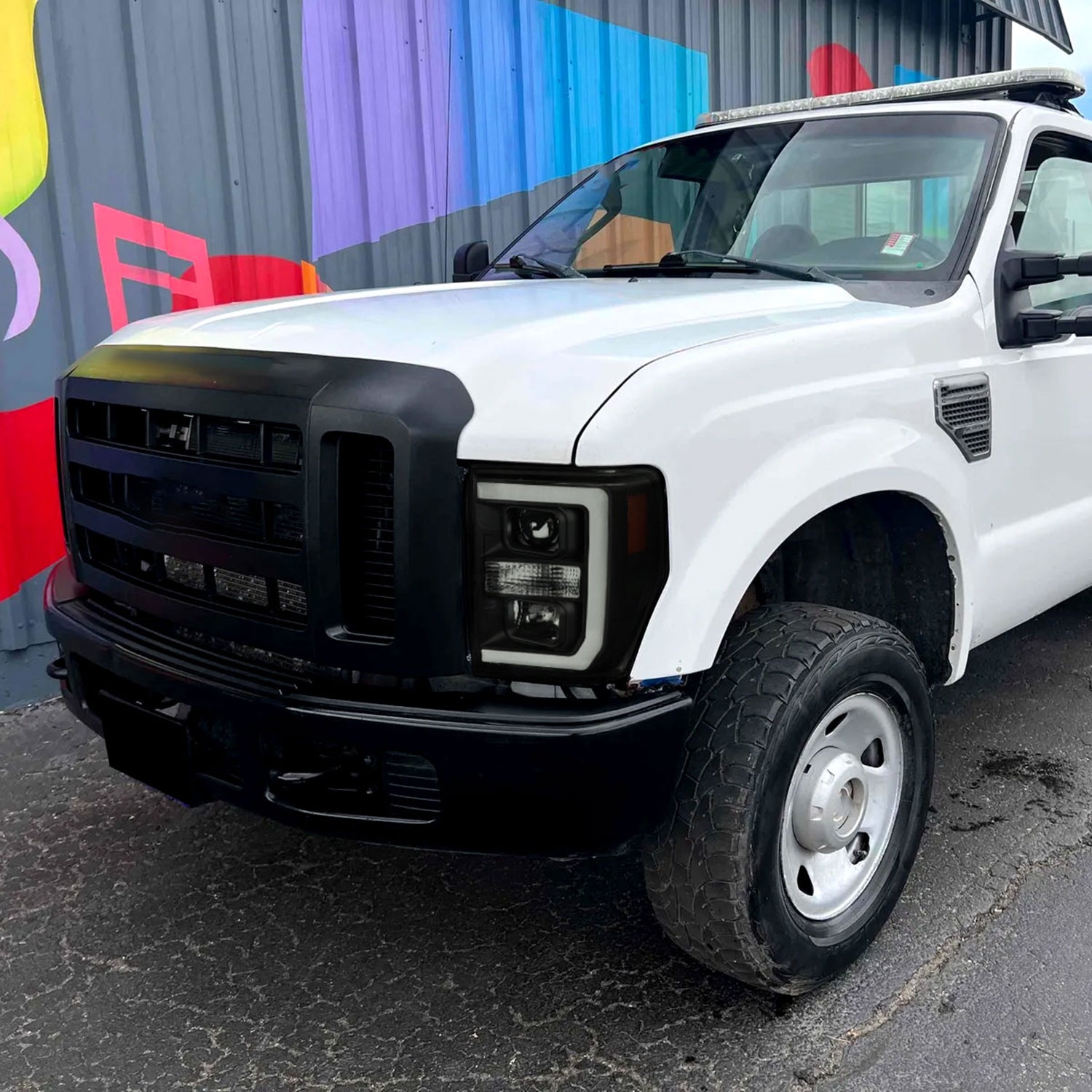 2008-2010 Ford F-250 F-350 F-450 LED C-Bar Projector Headlight Black/Smoke