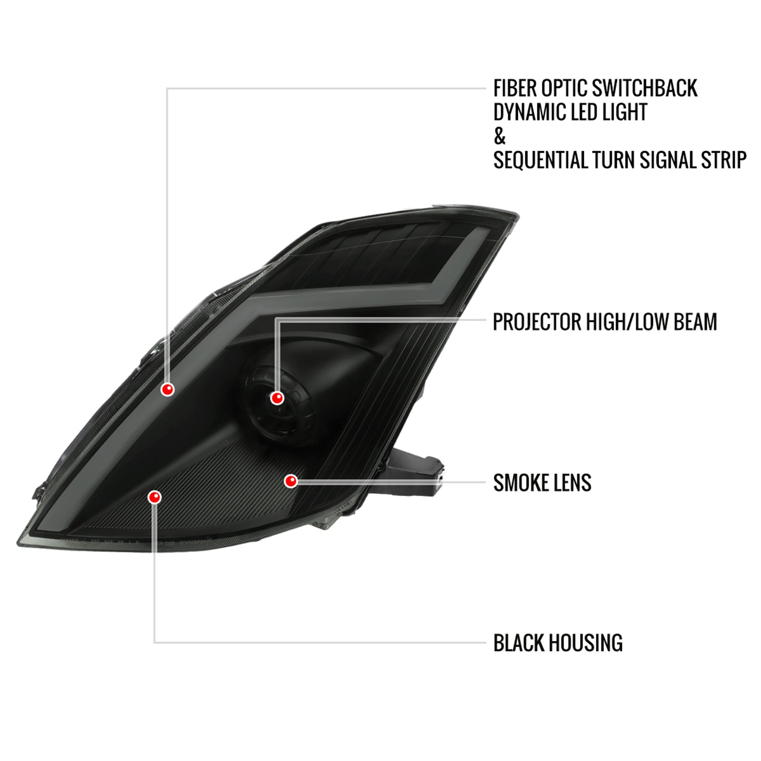 2006-2009 Nissan 350Z Turn Signal Animated LED Bar Projector Headlights Smoke