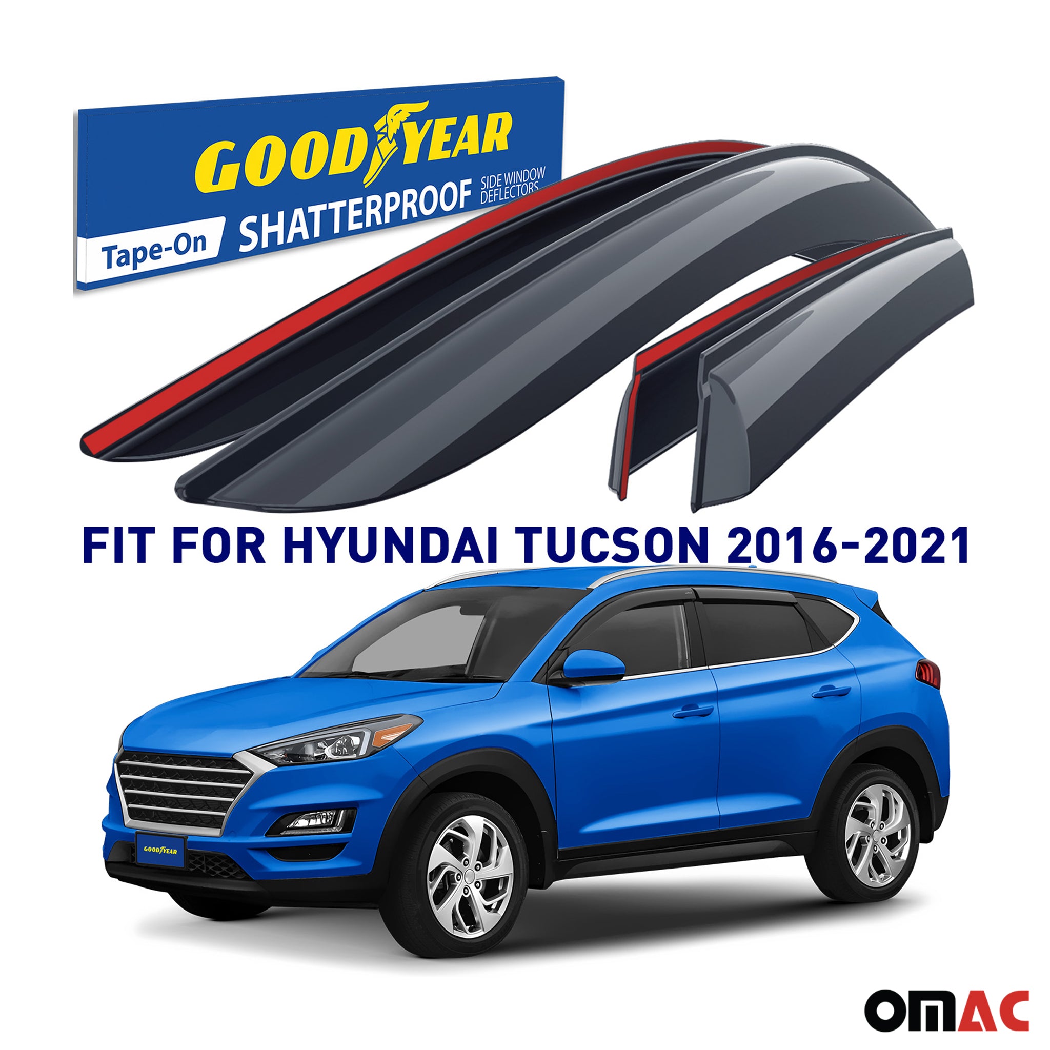 Goodyear Wind Deflectors for Hyundai Tucson 2016-2020 Tape-On Premium Smoke 4x