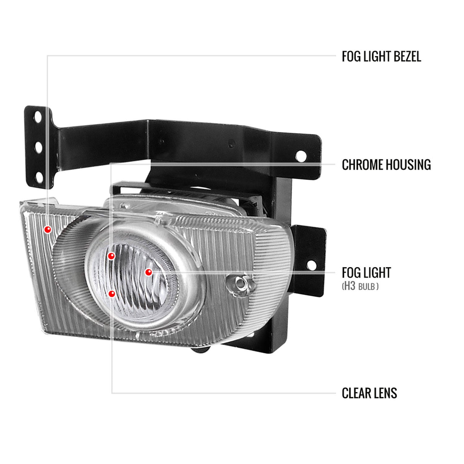 1992-1995 Honda Civic Sedan H3 Fog Lights Kit Switch & Wiring Harness Chrome