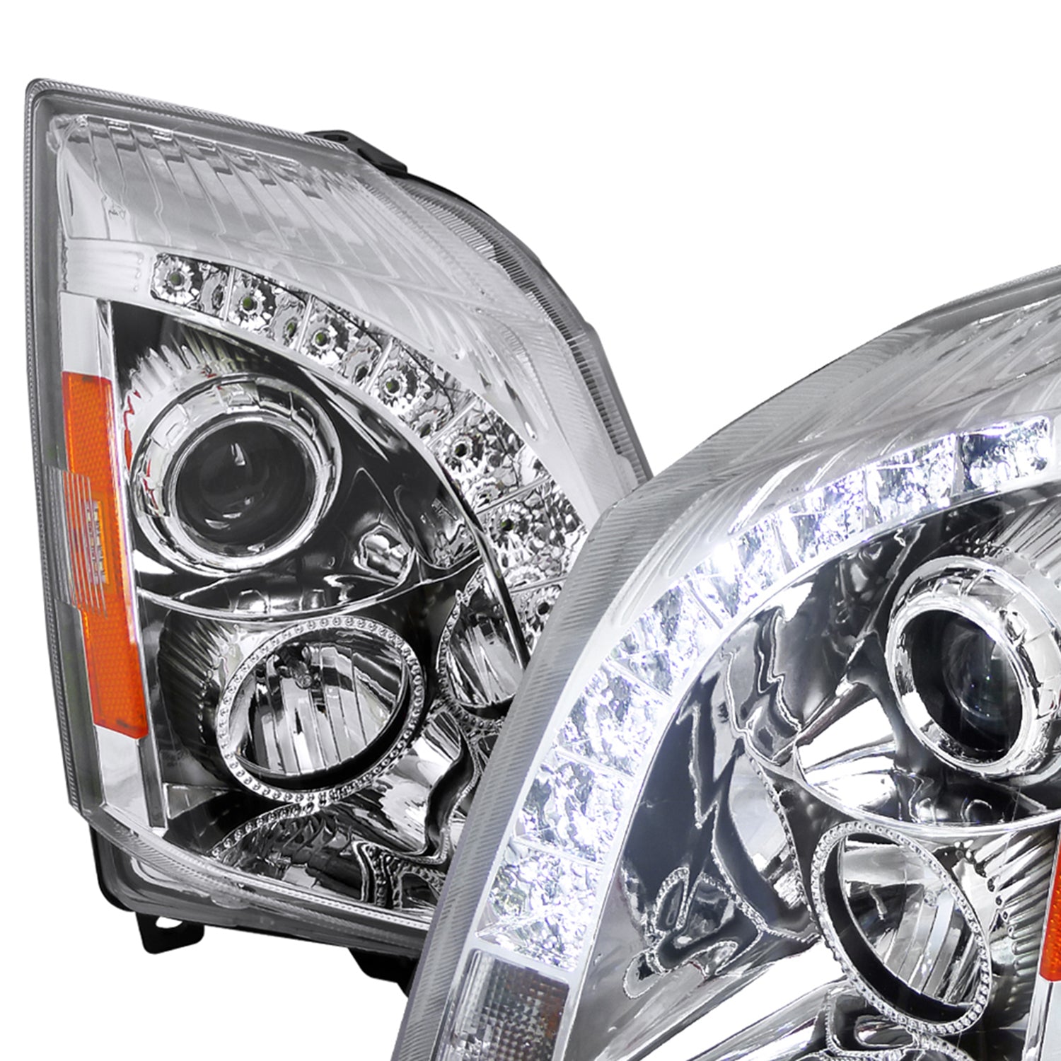 2008-2014 Cadillac CTS Projector Headlights w/LED Light Strip Chrome/Clear