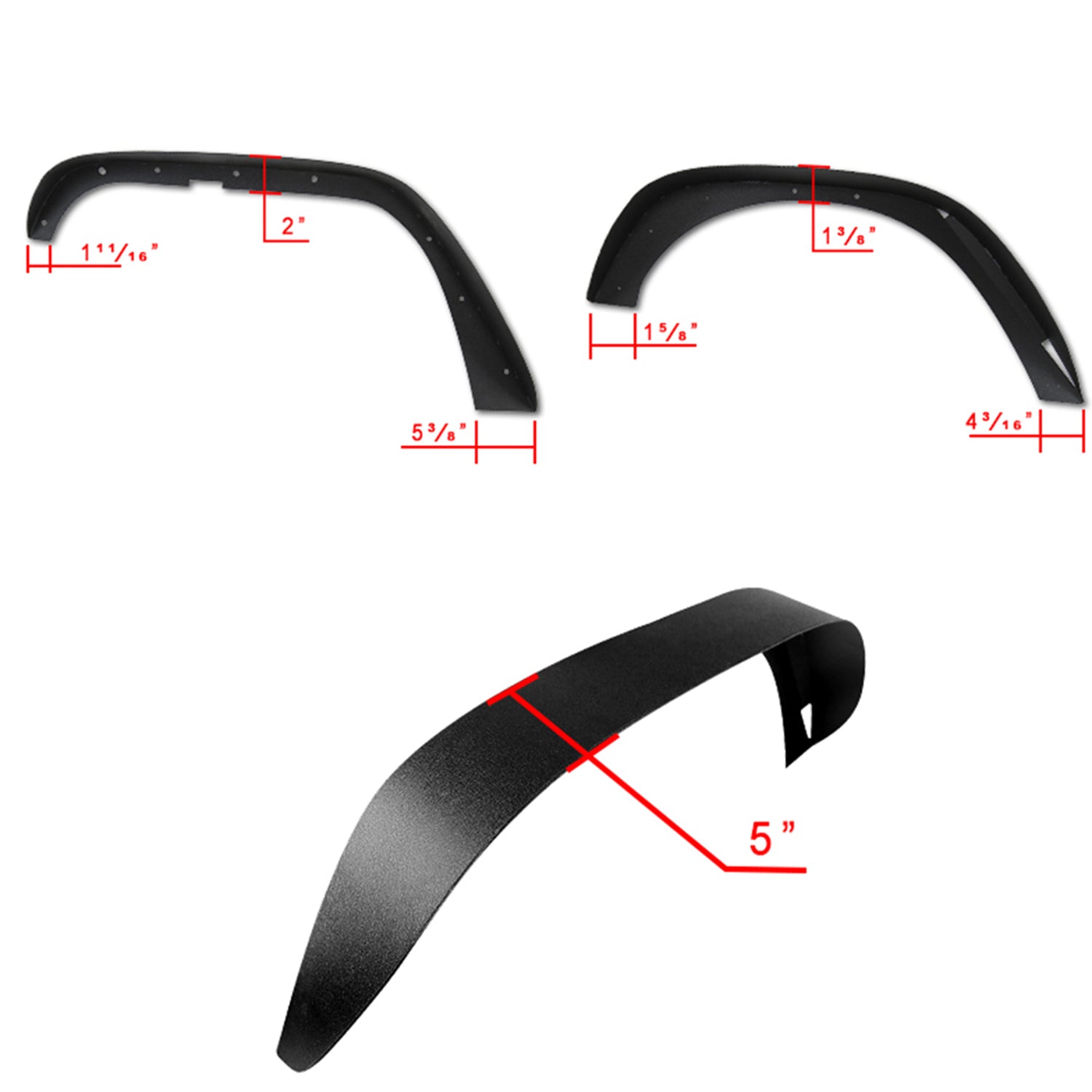 2007-2017 Jeep Wrangler JK Black Textured Steel Flat Fender Flares