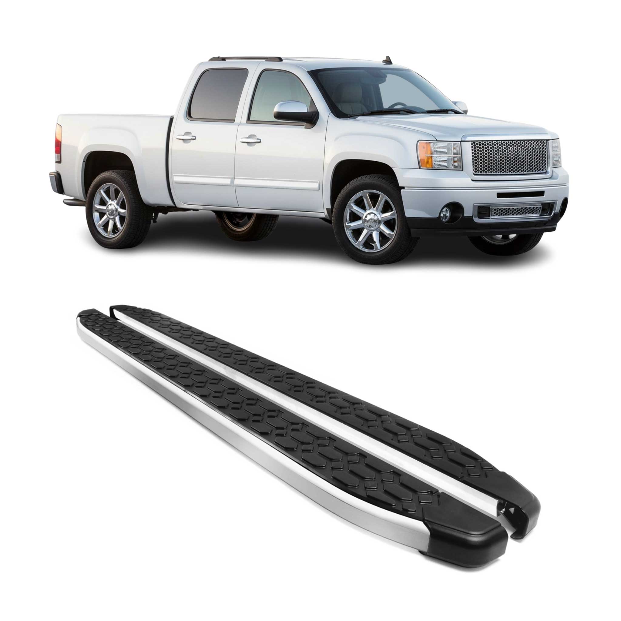 2007-2013 Chevrolet Silverado Running Boards Side Steps Silver & Black
