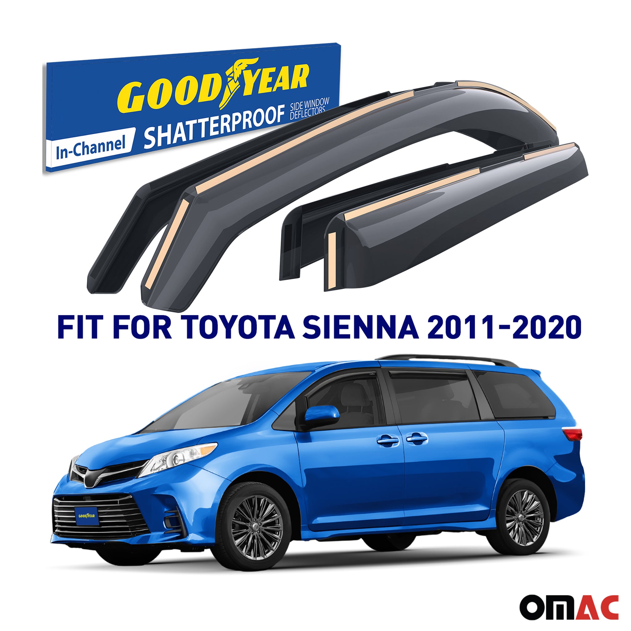 Goodyear Wind Deflectors for Toyota Sienna 2011-2020 In-channel Premium Smoke 4x