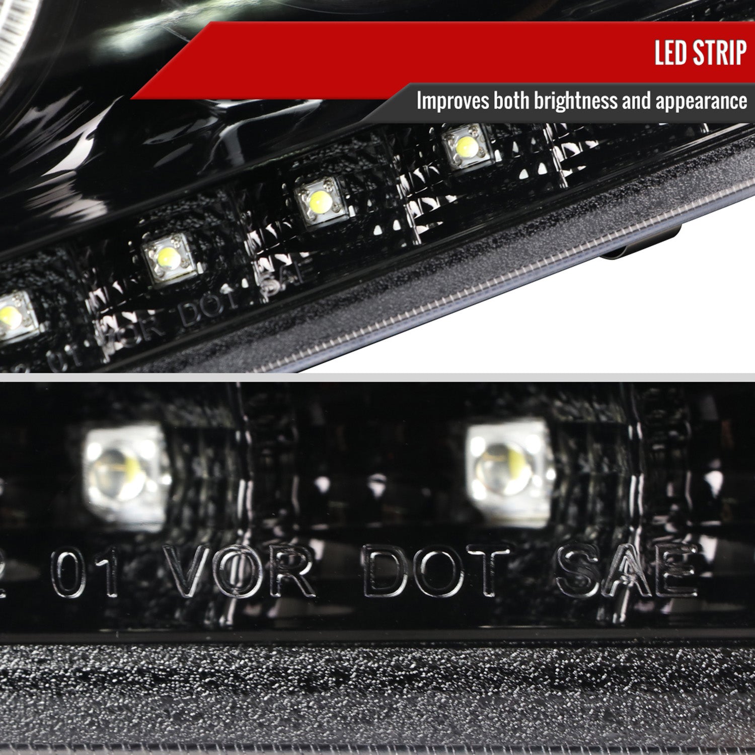 2002-2005 Ford Explorer Dual Halo Projector Headlights LED Light Strip Black