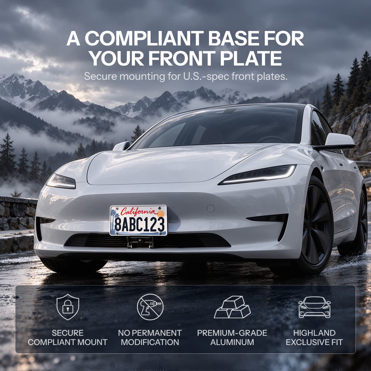 Model 3 Highland US Standard License Plate Holder | Aluminum Bracket