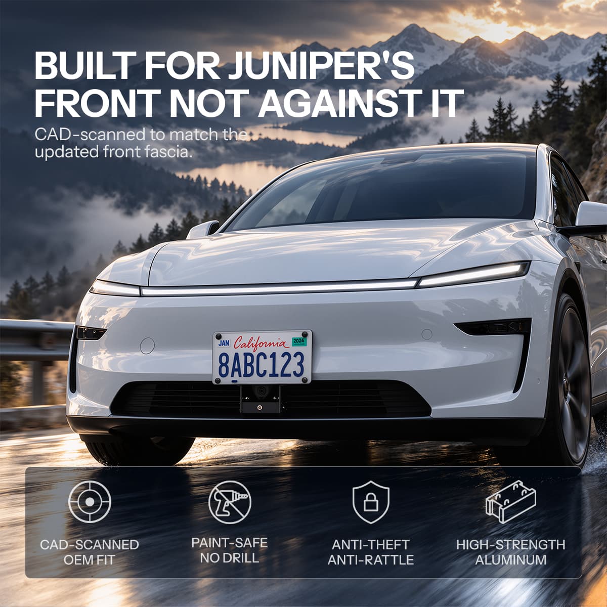 Model Y Juniper Front License Plate Holder | No-Drill, Anti-Theft Aluminum
