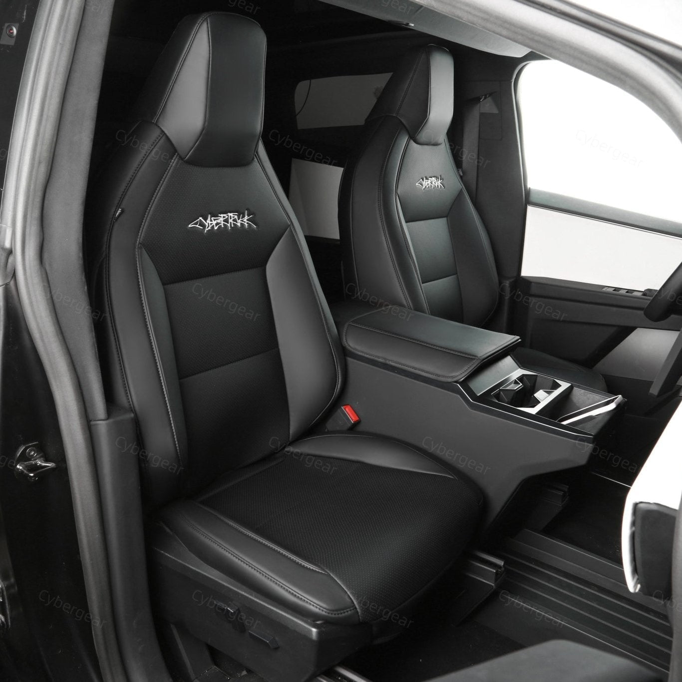 Tesla Cybertruck Seat Covers Leather Seat Protector Full Coverage(Black/White)