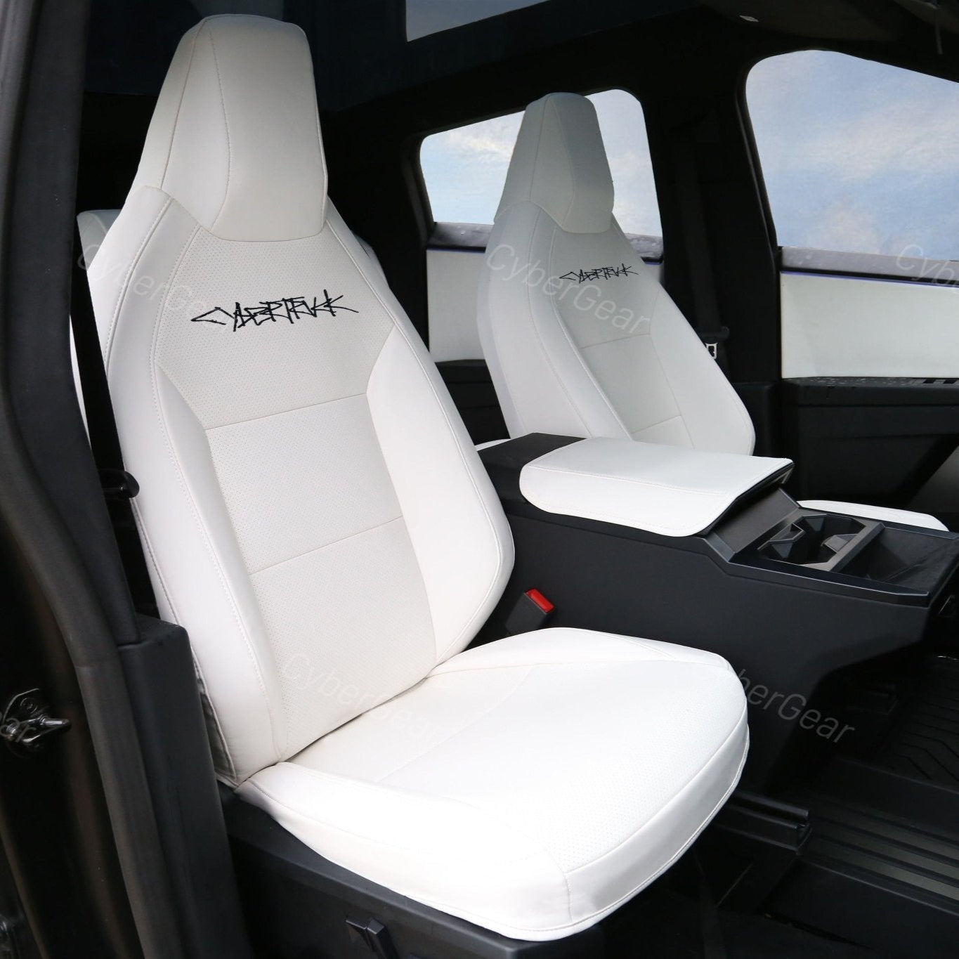 Tesla Cybertruck Seat Covers Leather Seat Protector Full Coverage(Black/White)