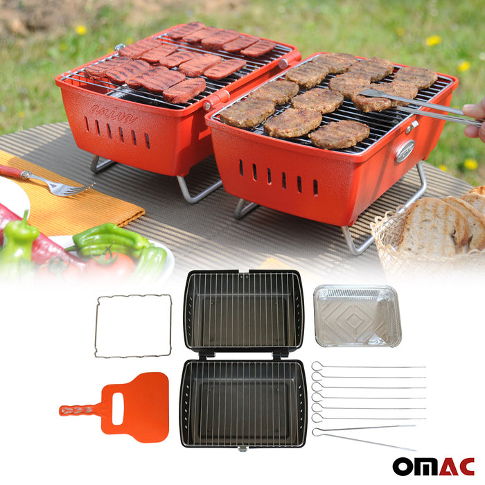 Charcoal Grill Portable Grill Garden Outdoor Red Picnic Grill 13 Pcs BBQ
