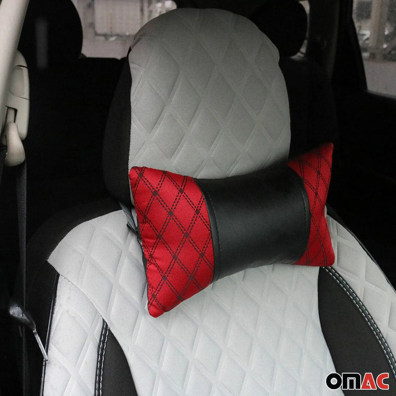 1x Car Seat Neck Pillow Head Shoulder Rest Pad Fabric PU Leather Red with Black