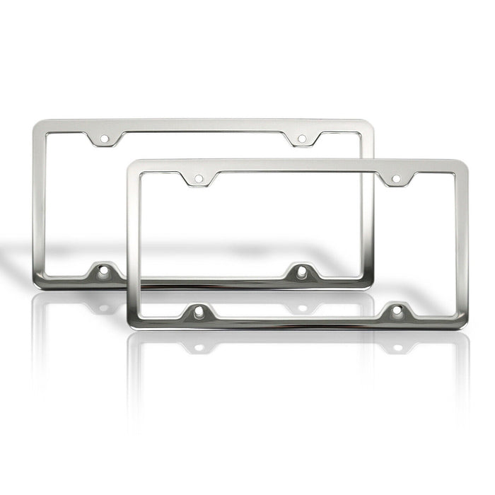 License Plate Frame tag Holder for Chevrolet Silverado Steel Gloss Silver 2 Pcs