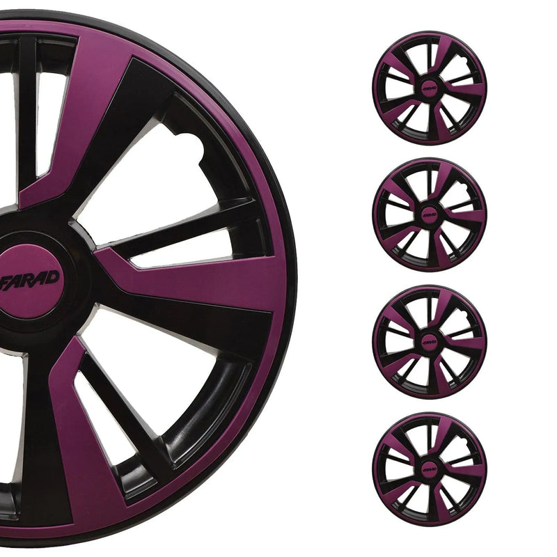 Twintone Hub Caps Wheel Cover 14" Black & Violet Insert Full Set 4 pcs.