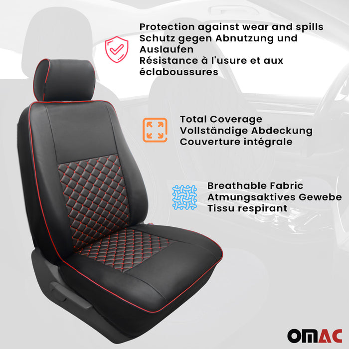 Leather Seat Cover for Ram ProMaster 2014-2024 Diamond Black Red 2+1 Seat