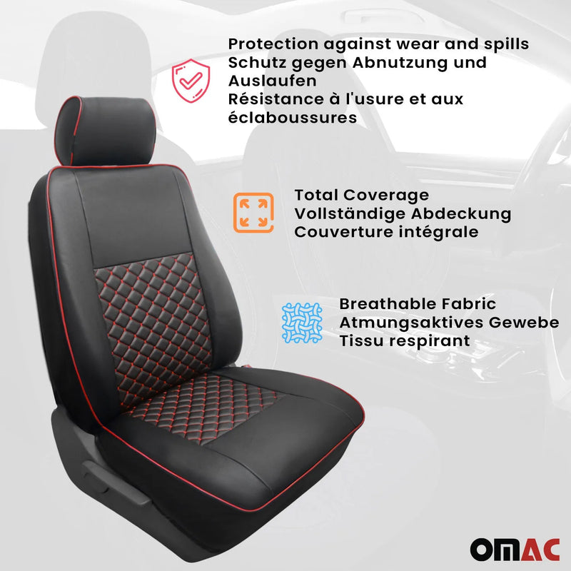 2014-2024 RAM ProMaster Leather Front Car Seat Covers Protector Black Red