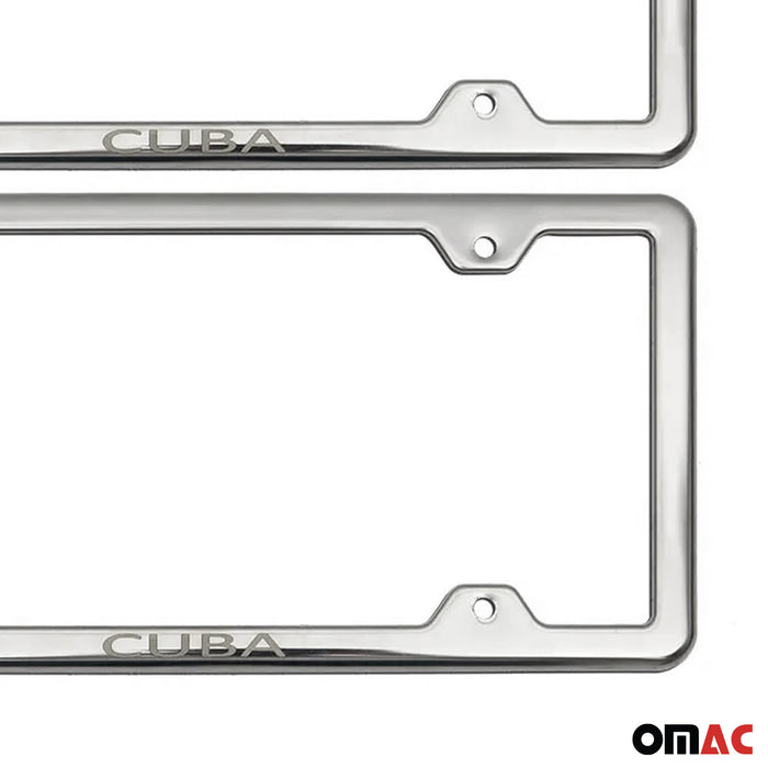 License Plate Frame tag Holder for VW Tiguan Steel Cuba Silver 2 Pcs