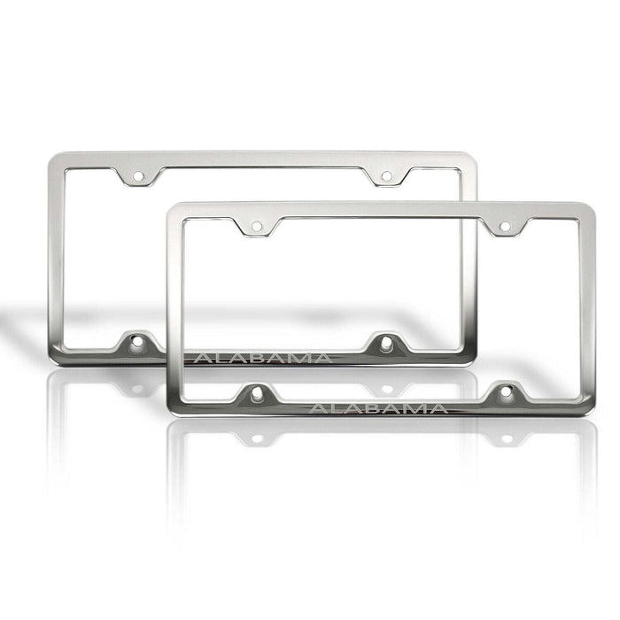 License Plate Frame tag Holder for Cadillac Escalade Steel Alabama Silver 2 Pcs