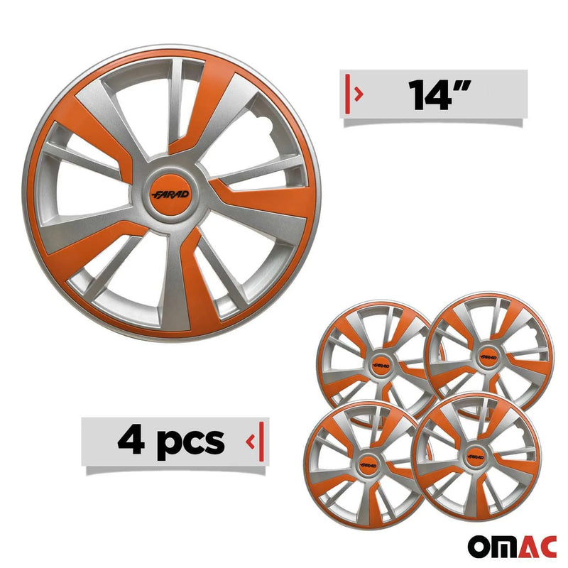 Twintone Hub Caps Wheel Cover 14" Grey & Orange Insert Full Set 4 pcs.