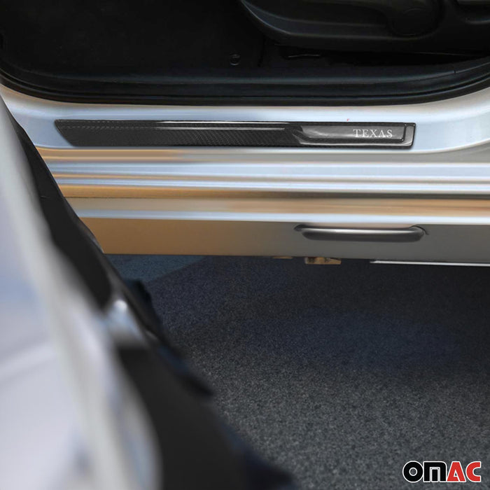 Door Sill Scuff Plate Scratch Protector for Hyundai Carbon Fiber Black 4 Pcs