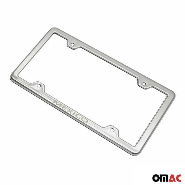 License Plate Frame tag Holder for Lexus RX Steel Mexico Silver 2 Pcs