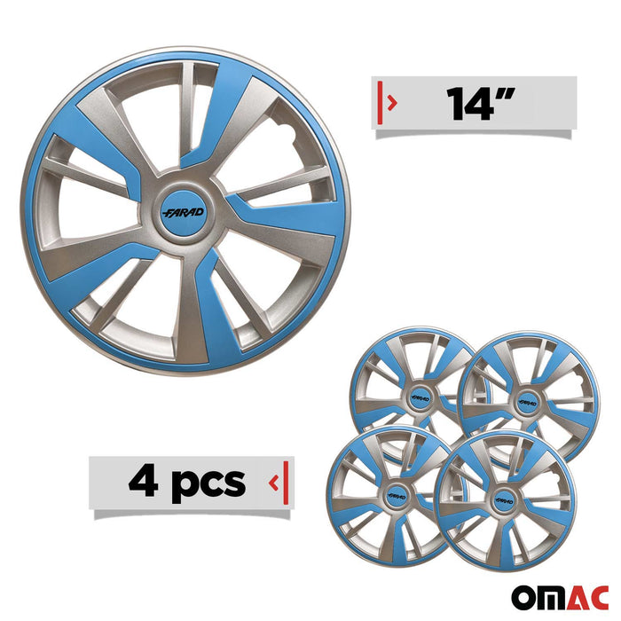 14" Hubcaps Wheel Rim Cover Grey with Blue Insert 4pcs Set