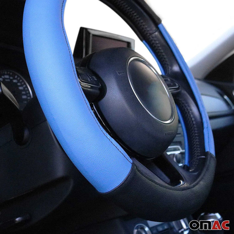 Car Accessories 15" Steering Wheel Cover Blue Black Leather Anti-slip Breathable