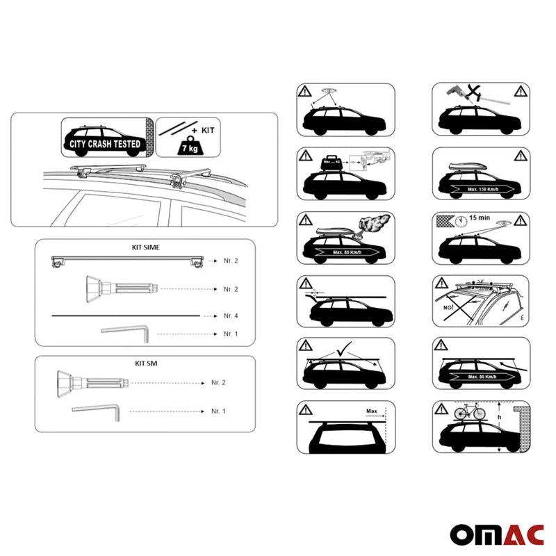 1990-2019 Mercedes T Class Roof Rack Cross Bars Silver