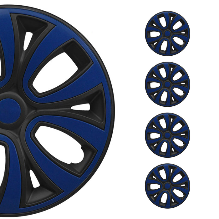 16" Set of 4Pcs Wheel Covers Matt Black with Dark Blue Hubcaps fit R16 Steel Rim