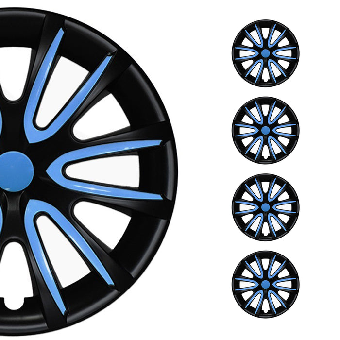 16" Inch Hubcaps Wheel Rim Cover Matt Black with Blue Insert 4pcs Set