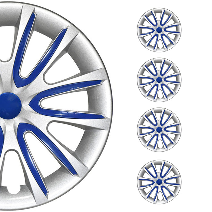 15" Inch Hubcaps Wheel Rim Cover Gray with Dark Blue Insert 4pcs Set