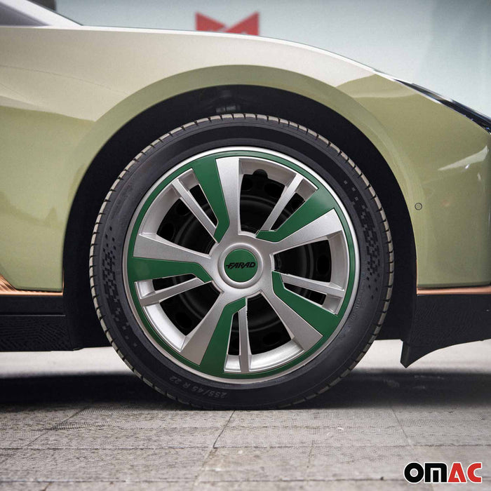 14" Hubcaps Wheel Rim Cover Grey with Green Insert 4pcs Set
