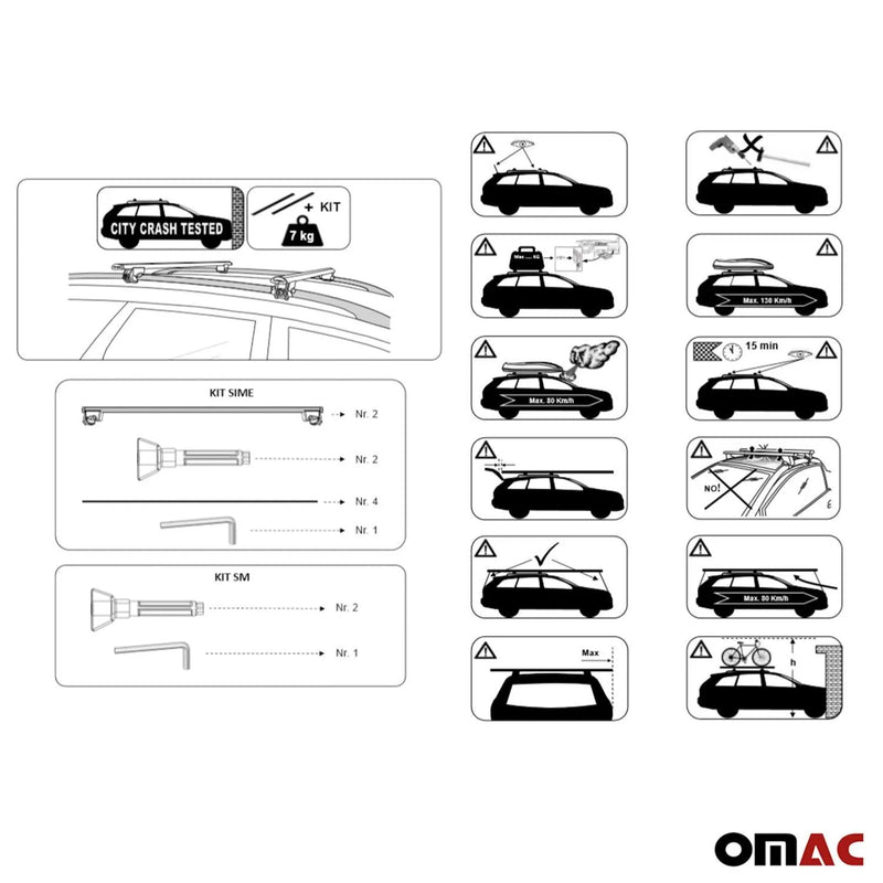 2002-2007 Jeep Liberty Roof Rack Cross Bars Silver