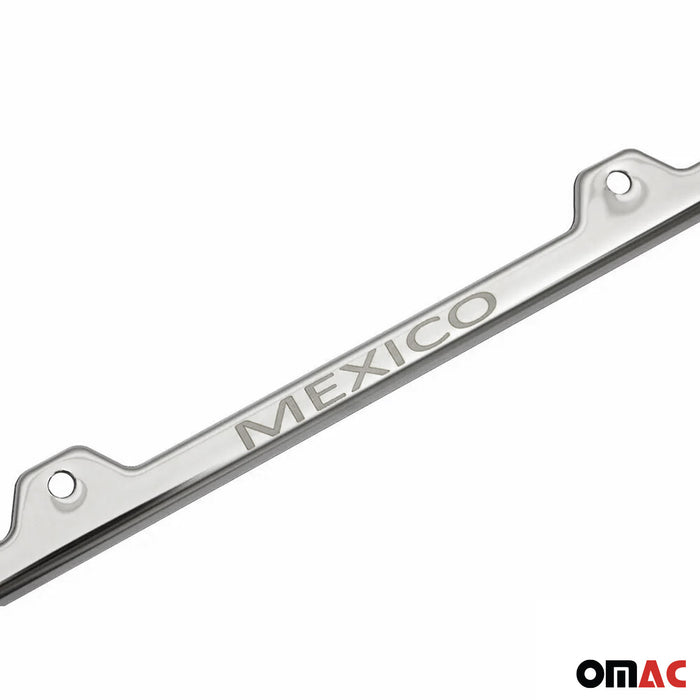 License Plate Frame tag Holder for GMC Yukon Steel Mexico Silver 2 Pcs