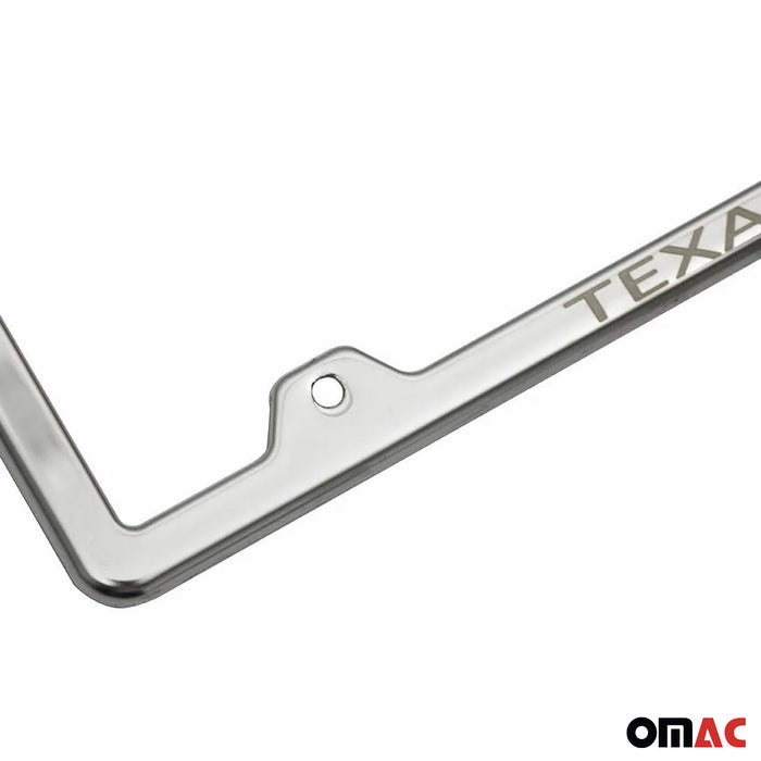 License Plate Frame tag Holder for Nissan Kicks Steel Texas Silver 2 Pcs